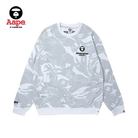 Aape旗舰店男装秋冬迷彩猿颜徽章字母刺绣休闲圆领卫衣A305XXL图片