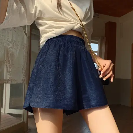 亮光面短裤女2022春夏新款韩版外穿休闲高腰宽松胖mm大码阔腿裤子图片