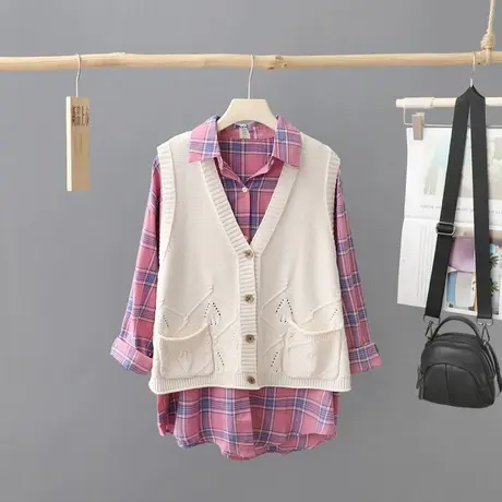 2023年早秋装新款无袖针织马甲女宽松毛衣外套开衫毛背心休闲线衣图片