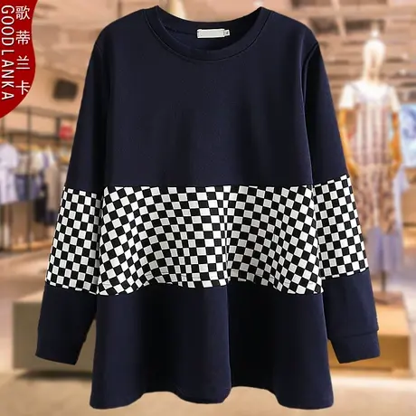 中年40-50岁妈妈圆领卫衣春秋款洋气加肥加大码女长袖中长款上衣商品大图