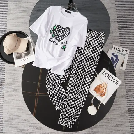 网红炸街港风运动服套装女夏季薄款时尚短袖长裤小个子休闲两件套图片