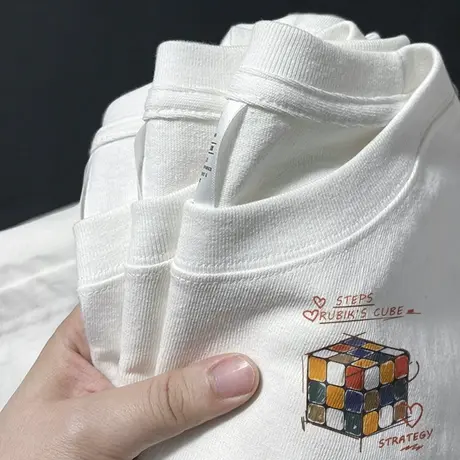 白色短袖t恤女ins潮新款圆领宽松大码高级感别致上衣女设计感小众商品大图