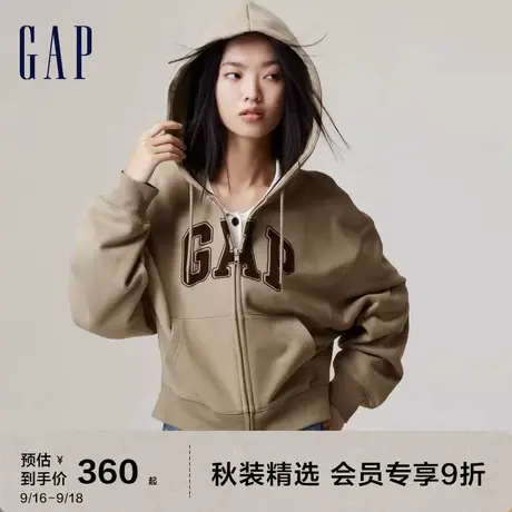 Gap女装秋冬2023新款LOGO碳素软磨抓绒卫衣756422休闲连帽衫图片