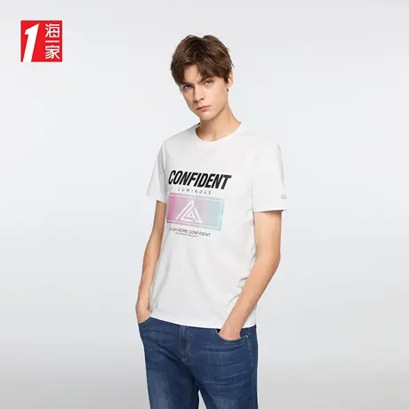 海一家时尚渐变印花短T新款舒适圆领青春活力短袖T恤男商品大图