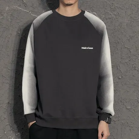 喷漆渐变效果卫衣男潮ins加绒圆领男士秋冬款外套男秋装外套百搭图片