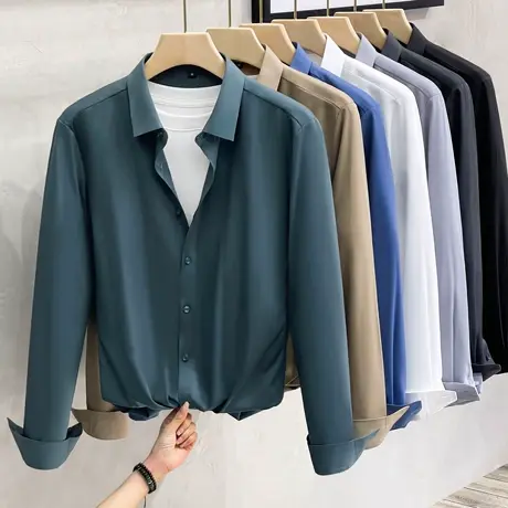 高端无缝免烫衬衫男长袖春秋季新款修身潮流男士衬衣商务职业正装图片