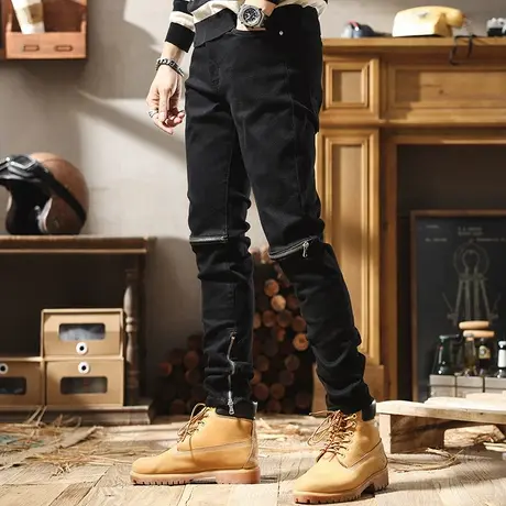 男士牛仔裤冬季款小脚裤2022秋季百搭弹力潮牌宽松直筒休闲裤子男商品大图