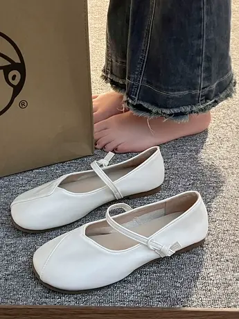 豆豆单鞋女2023年夏季新款时尚百搭浅口平底一脚蹬懒人瓢鞋奶奶鞋商品大图