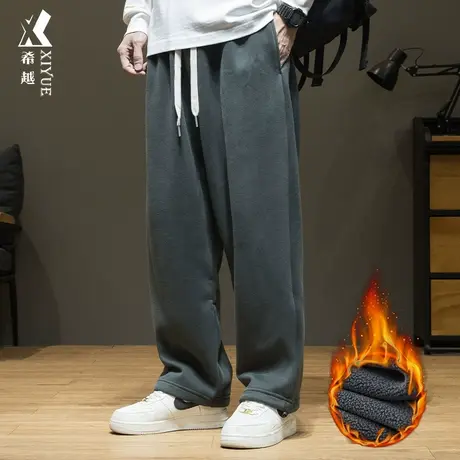 加绒加厚直筒卫裤男春季保暖重磅420g休闲裤宽松大码男士阔腿长裤商品大图