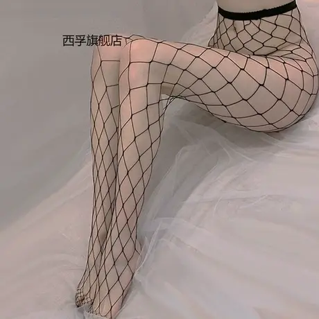 黑色丝袜性感jk黑丝蕾丝网格袜子女辣妹渔网袜女ins网袜透肤长袜商品大图