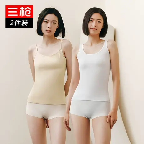 三枪背心女2024纯棉轻薄吊带衫舒肤棉罗纹全棉弹力运动无袖打底衫商品大图