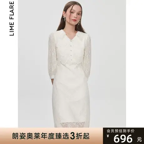 莱茵2023轻礼服别致设计感春季新品白色蕾丝连衣裙商场同款高级感图片