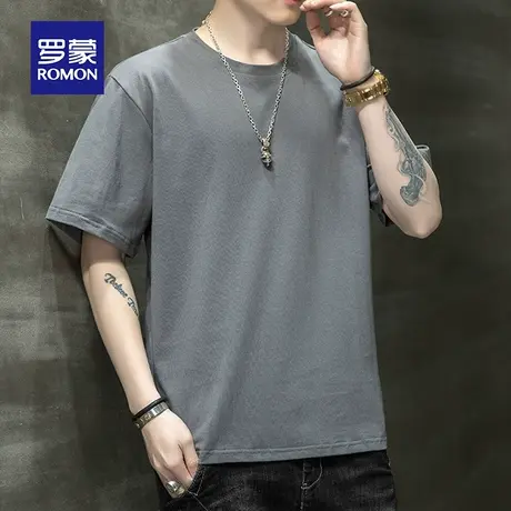 罗蒙男士冰丝短袖T恤夏季薄款纯色圆领半袖宽松男装上衣服纯棉体t图片