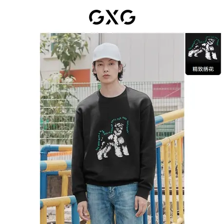 GXG男装 2022冬季小狗刺绣中阔黑色圆领男士卫衣10D1310978G商品大图