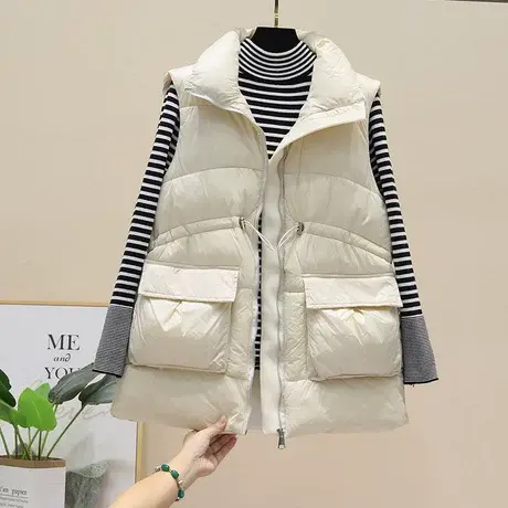秋冬新款马夹女式薄款收腰背心羽绒棉服马甲宽松大码中长款外套潮图片