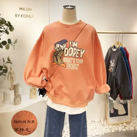 冬季加绒卫衣韩国东大门ins宽松慵懒休闲假两件套装卫衣保暖大码商品大图