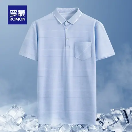 罗蒙男士冰丝短袖Polo衫夏季薄款中老年爸爸装带口袋翻领T恤衣服商品大图
