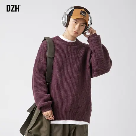 男士针织圆领毛衣男秋冬款高级感2023新款日系慵懒紫色针织衫线衣商品大图