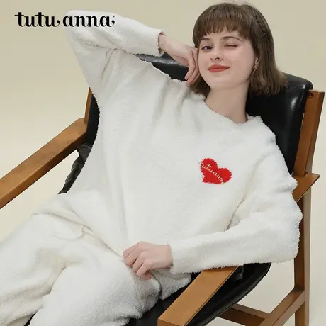 tutuanna半边绒睡衣女秋冬季加厚2024新款家居服套装保暖可爱睡衣商品大图