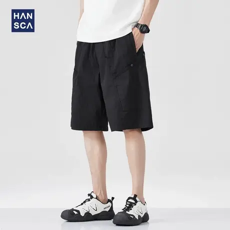 hansca纯色运动速干短裤男2025夏季弹力轻薄户外工装休闲五分裤子图片