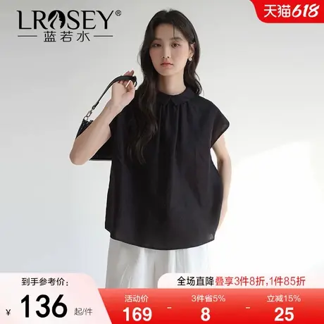 【前后两穿亚麻文艺小衫】蓝若水大码2025夏新款简约翻领短袖衬衫图片