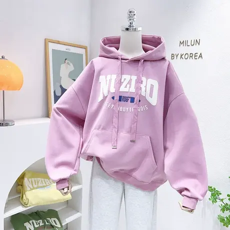 小个子连帽外套2023春装新款韩国东大门美式复古字母长袖卫衣上衣商品大图