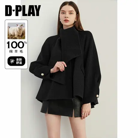 DPLAY冬季黑色100羊毛呢子大衣珍珠扣宽松双面毛呢大衣外套女图片