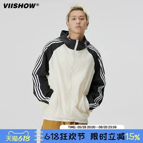 VIISHOW条纹撞色防晒衣男夏季薄款美式杠条宽松休闲户外运动外套图片