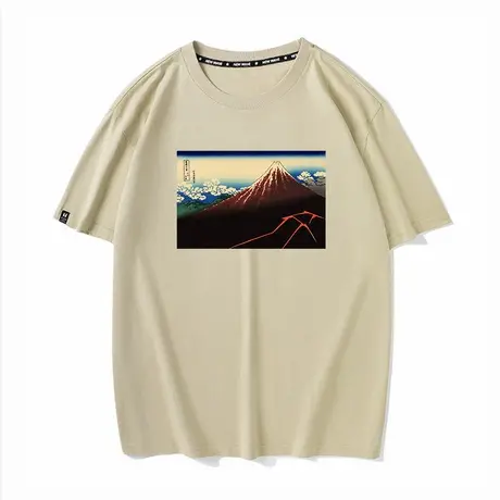 秀洛浮世绘周边衣服葛饰北斋山下白雨日系复古半袖纯棉短袖T恤男图片