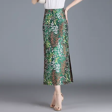 彩色刺绣长裙半身裙女秋季2023新款复古开叉一步裙修身直筒包臀裙图片