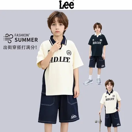 Lee童装男童套装夏2025新款儿童学院风polo衫短袖儿童牛仔短裤薄图片