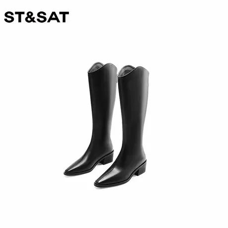 星期六长靴女2025秋冬新款尖头粗跟骑士靴女靴子高筒靴长筒靴女款商品大图