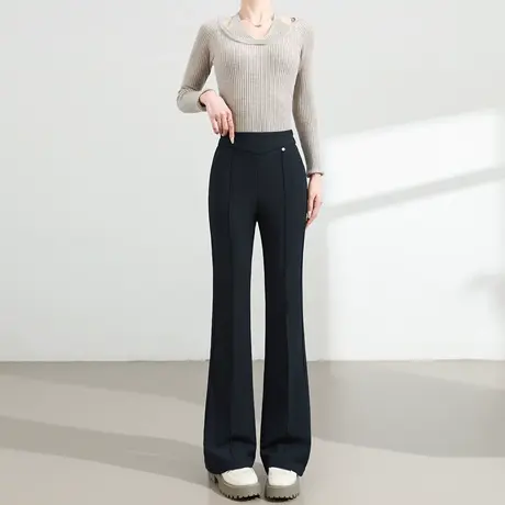 休闲西装喇叭裤女2025春秋季高腰修身显瘦弹力马蹄裤垂感微喇裤子商品大图
