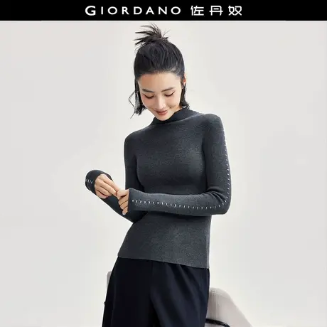 佐丹奴针织衫女装撞色明线半高领修身毛织套头针织衫 18354223商品大图