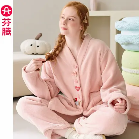 芬腾法兰绒睡衣女秋冬季加绒加厚甜美可爱珊瑚绒外穿家居服2025年商品大图