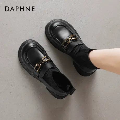 达芙妮黑色短靴女2026新款冬季加绒针织袜靴厚底马丁靴粗跟乐福鞋商品大图