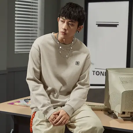 唐狮秋冬季新款男卫衣圆领加绒宽松套头长袖青少年宽松外套潮TE图片