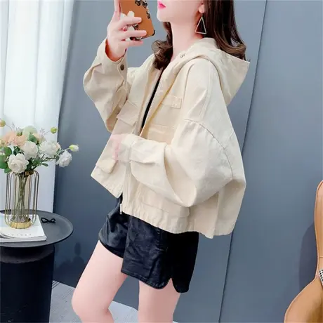 短款小个子连帽外套女春秋2023新款女装宽松休闲洋气百搭夹克上衣商品大图