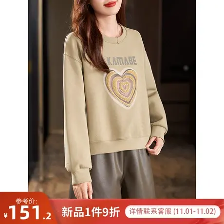 宝诗黎圆领字母印花棉质落肩打底上衣2023秋冬季新款时尚百搭卫衣商品大图