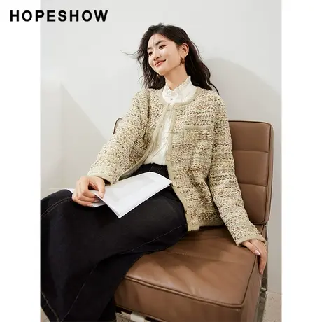 【直播专享】新款女香风落肩单排扣圆领针织开衫90123290111红袖图片