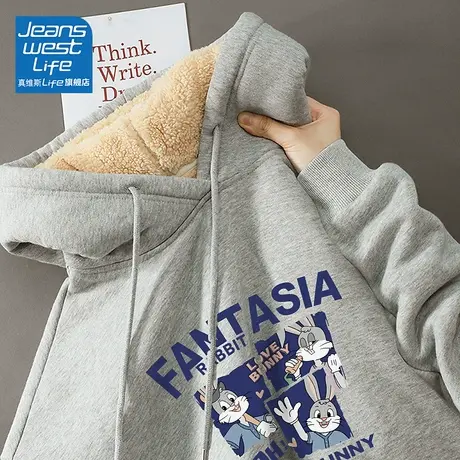 真维斯LIFE灰色羊羔绒加绒卫衣女202新款爆款上衣美式复古外套潮图片