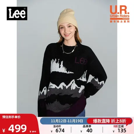 Lee商场同款舒适版黑色满身提花休闲女圆领毛衣潮LWT004252101图片