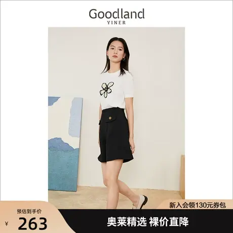 音儿美地女装2022夏季新款钉珠大花朵涂鸦圆领短袖T恤商品大图