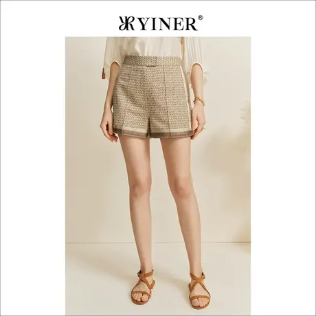 YINER音儿女装秋字母印花含高腰桑蚕丝阔腿休闲裤商品大图