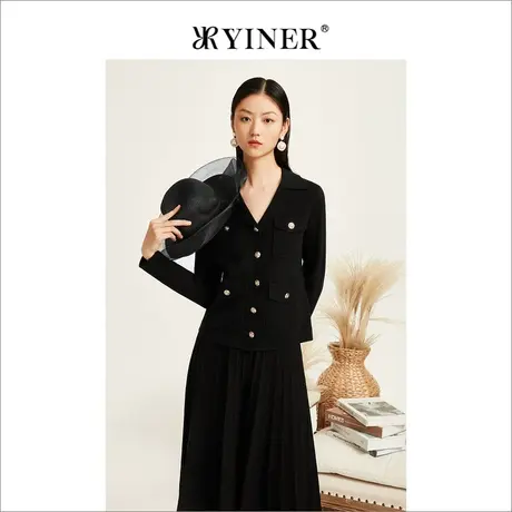 *YINER音儿奥莱女装秋季长袖毛衣外套v领针织衫商品大图