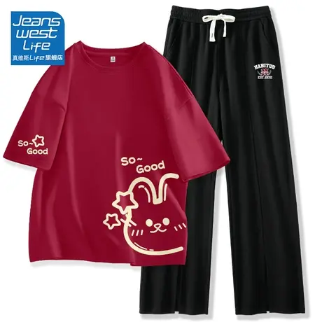 真维斯LIFE运动装套装夏装女2023年新款小个子休闲宽松港风两件套商品大图