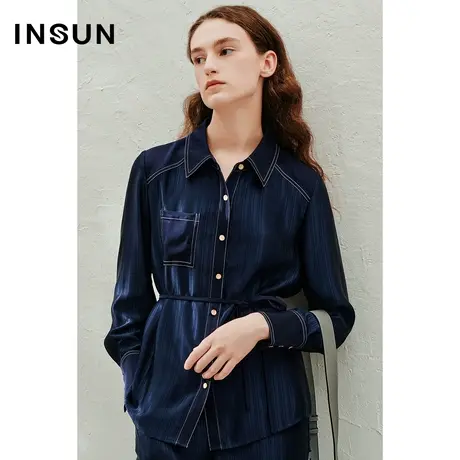 INSUN恩裳线上专选春季醋酸坑条明线衬衫图片