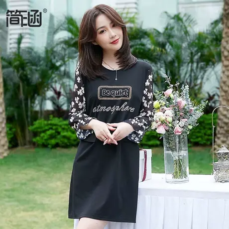 简涵大码女装秋季胖妹妹宽松显瘦印花连衣裙薄款图片