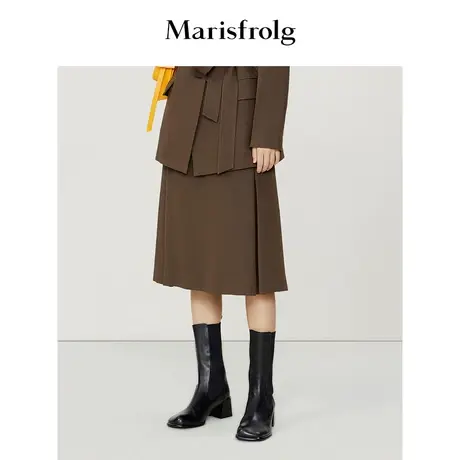 【羊毛半身裙】玛丝菲尔半身裙秋冬新款橡木棕百褶下摆半裙图片