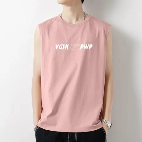 2024新款夏季纯棉背心男士无袖t恤宽松潮流跨栏健身运动坎肩宽肩图片